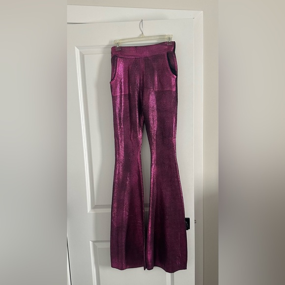Hanifa Metallic Magenta Flared Pants. Size XS. - Picture 2 of 3